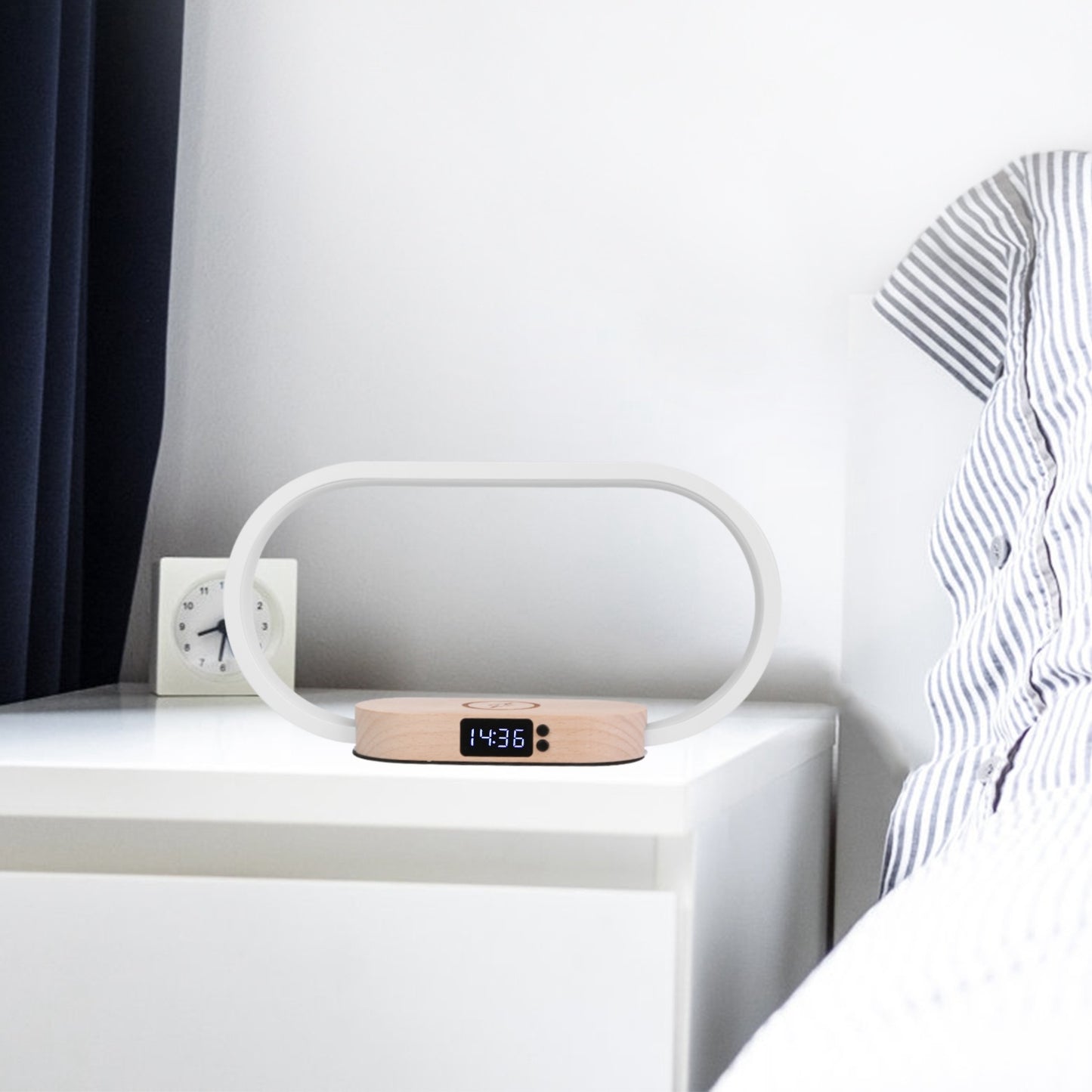Touch Control Bedside Lamp with Clock & Wireless Charging