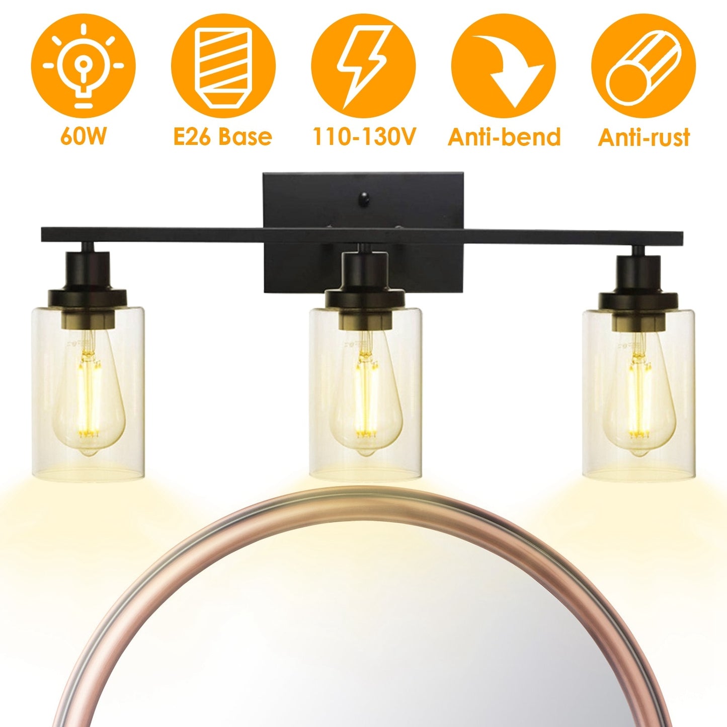 3-Light Wall Sconce – Modern Bathroom Vanity Light with Clear Glass Shades