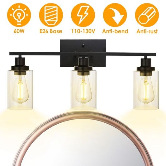 3-Light Wall Sconce – Modern Bathroom Vanity Light with Clear Glass Shades