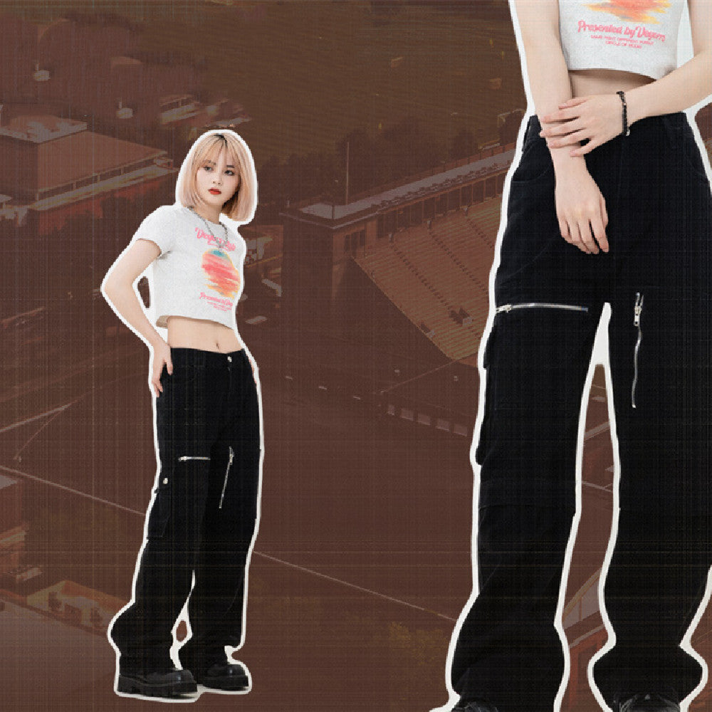 Casual Washed Straight Jeans – Multi-Pocket