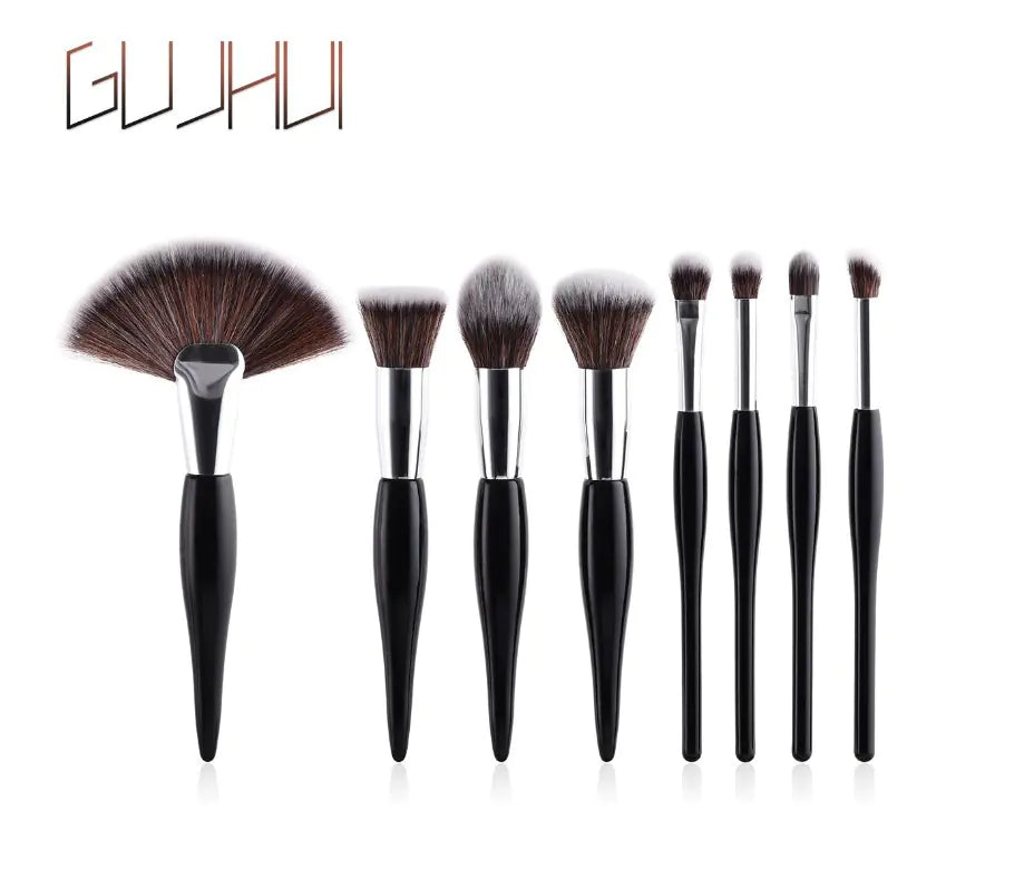 8-Piece Elegant Black & Silver Makeup Brush Set