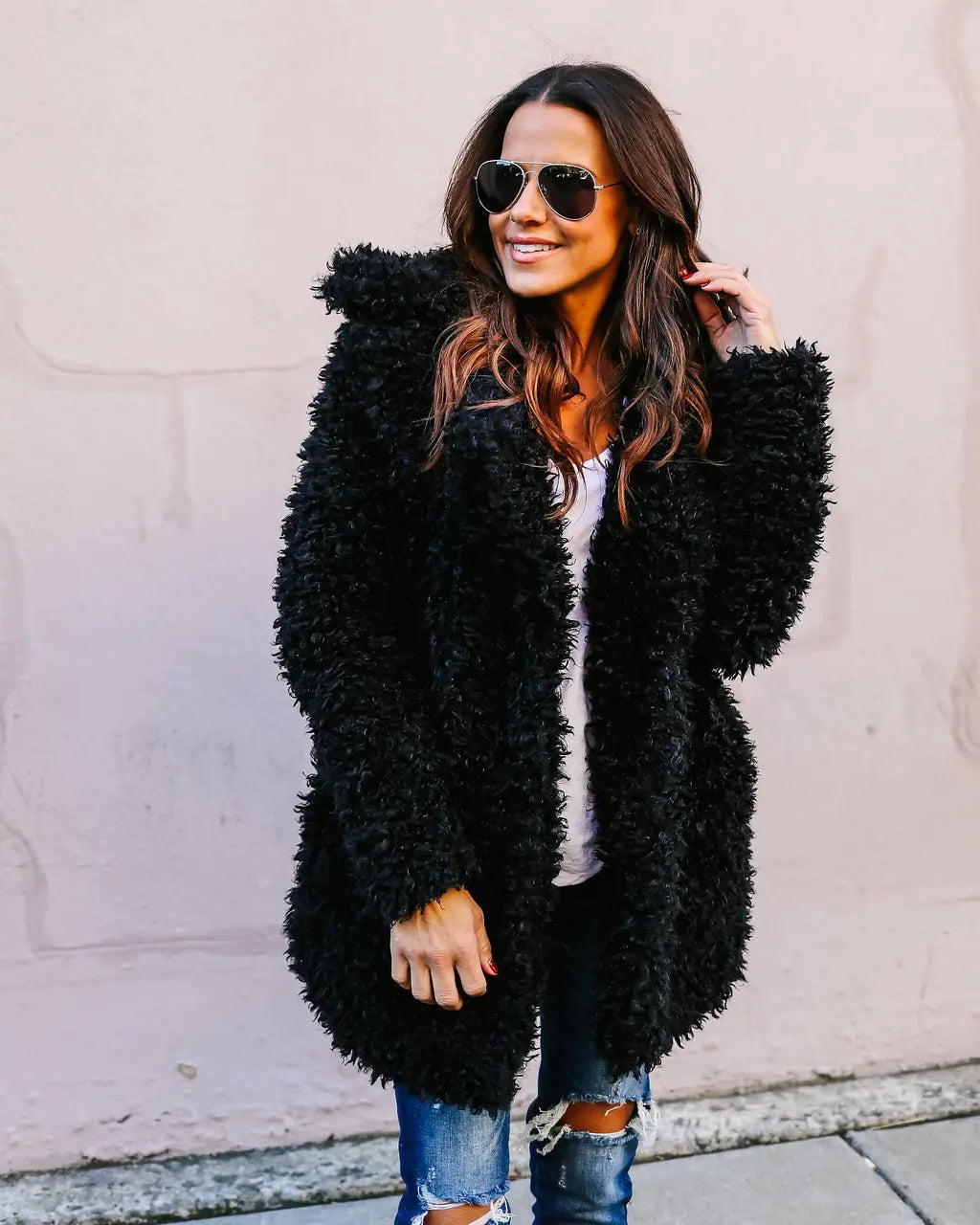 Chic Long Faux Fur Coat - Women's Winter Elegance