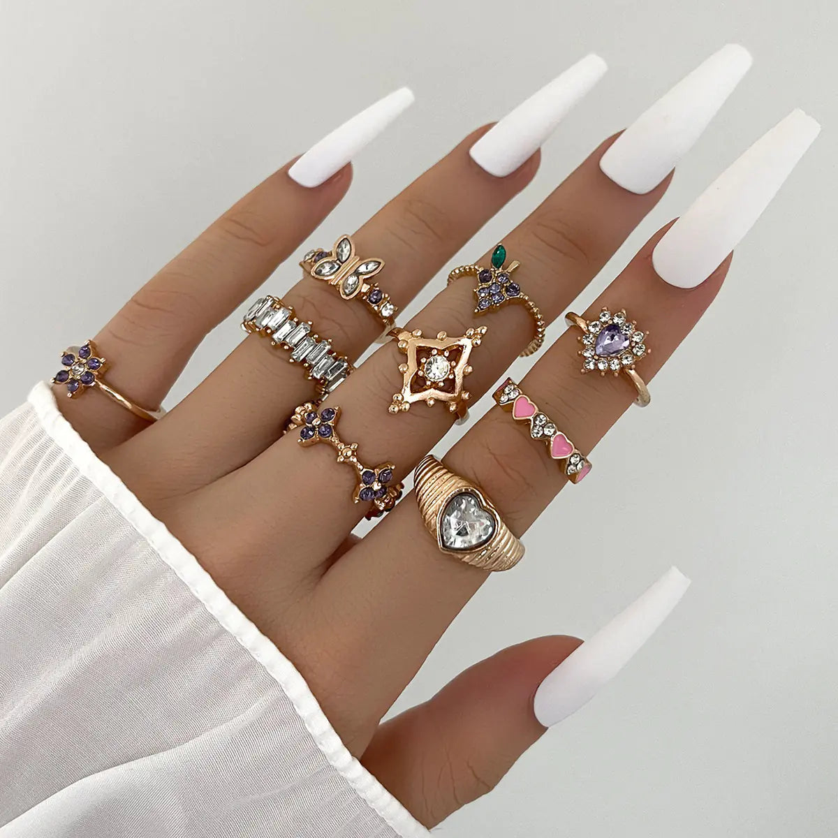 Floral Diamond Purple Geometric Ring