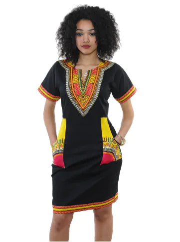 Vibrant Digi-Print V-Neck Casual Dress