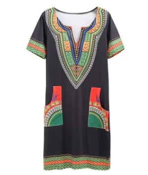 Vibrant Digi-Print V-Neck Casual Dress